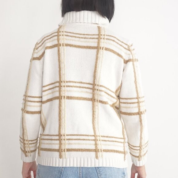 Vintage Liz Claiborne Cream w Brown Cross Pattern Knit Turtleneck Sweater S - Picture 3 of 10
